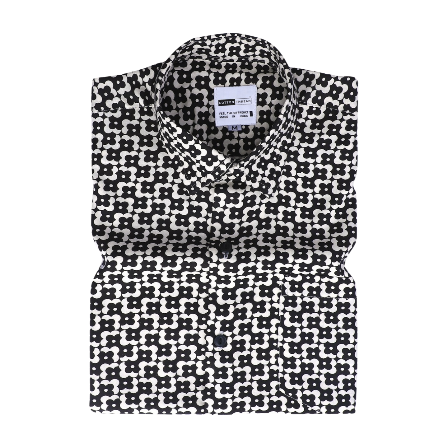 Men's Premium Cotton Full Sleeve Black Cream Geometric Printed Shirt By Cotton Thread (PRT-058)