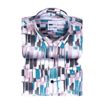 Men's Premium Cotton Half Sleeve Pink Blue Box Printed Shirt By Cotton Thread (PRT-061)