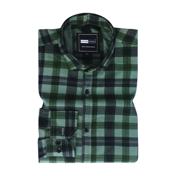 Men's Premium Formal Full Sleeve Green Checked Shirt By Cotton Thread (CHK-065)