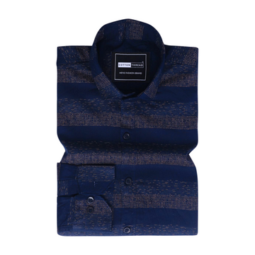 Men's Premium Formal Full Sleeve Blue Striped Shirt By Cotton Thread (CHK-067)