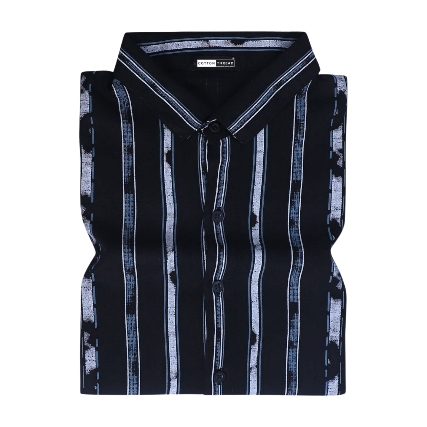 Men's Premium Cotton Full Sleeve Black Striped Shirt By Cotton Thread (SRT-069)