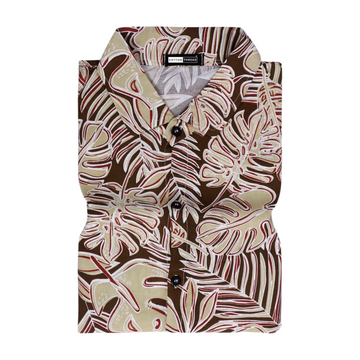 Men's Premium Cotton Half Sleeve Beige Leafy Printed Shirt By Cotton Thread (PRT-075)