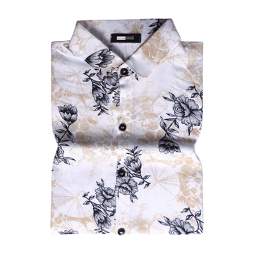 Men's Premium Cotton Half Sleeve Mustard Black Floral Printed Shirt By Cotton Thread (PRT-077)