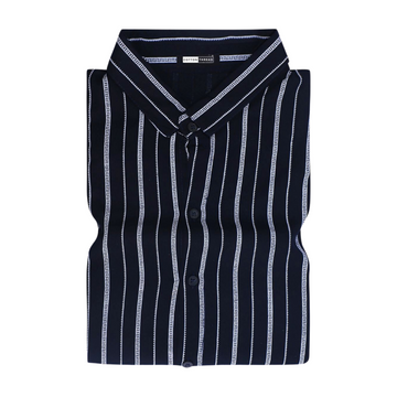 Men's Premium Formal Half Sleeve Black Striped Shirt By Cotton Thread (STR-086)