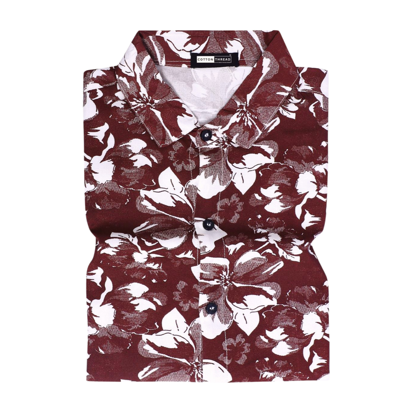 Men's Premium Cotton Half Sleeve Brick Red Floral Printed Shirt By Cotton Thread (PRT-088)