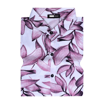 Men's Premium Cotton Half Sleeve Pink Leaf Printed Shirt By Cotton Thread (PRT-089)