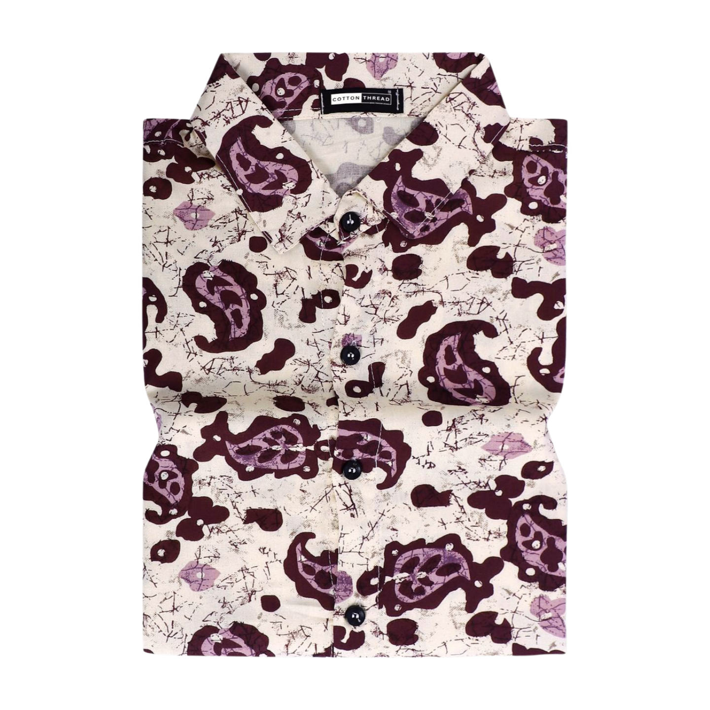 Men's Premium Cotton Half Sleeve Beige Maroon Printed Shirt By Cotton Thread (PRT-092)