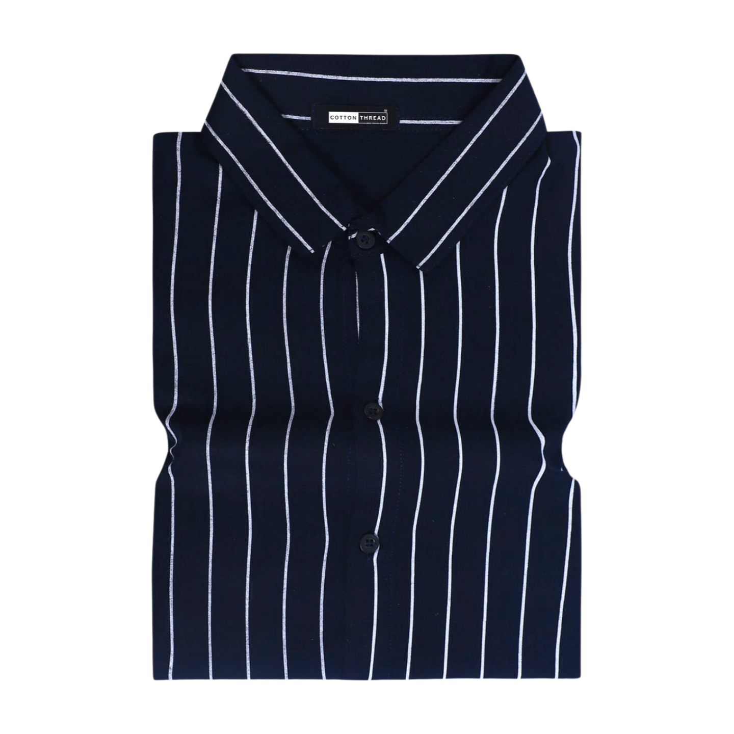 Men's Premium Formal Half Sleeve Blue Striped Shirt By Cotton Thread (STR-093)