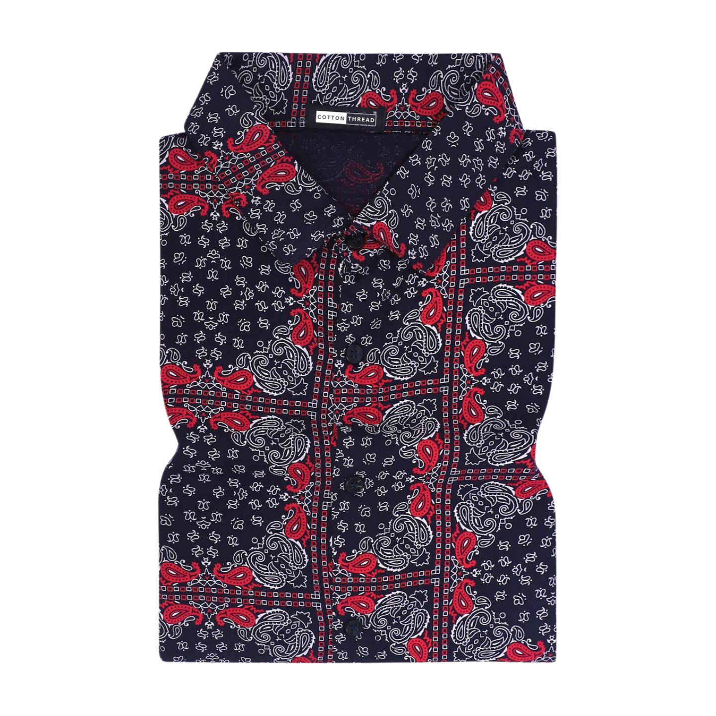 Men's Premium Cotton Half Sleeve Black Red Bandana Printed Shirt By Cotton Thread (PRT-095)